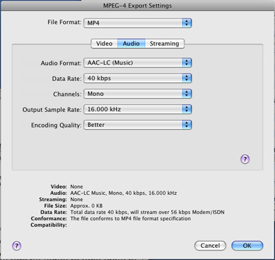 PcP Encodings - MPEG-4 Audio Low - Audio Settings